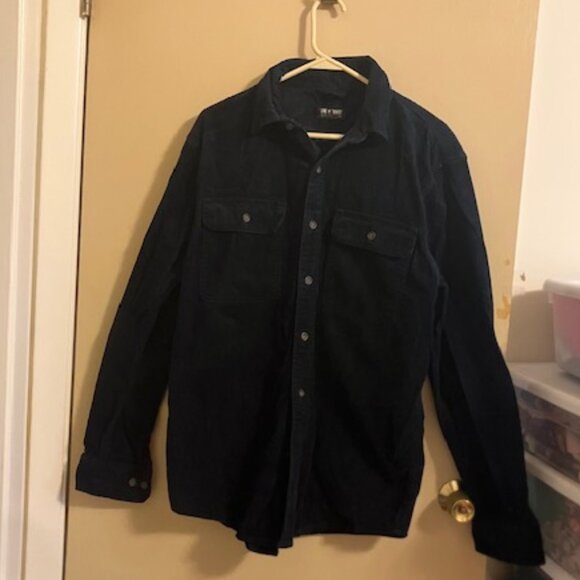 Men's Dark Navy Corduroy Button Down Shirt - Picture 2 of 5